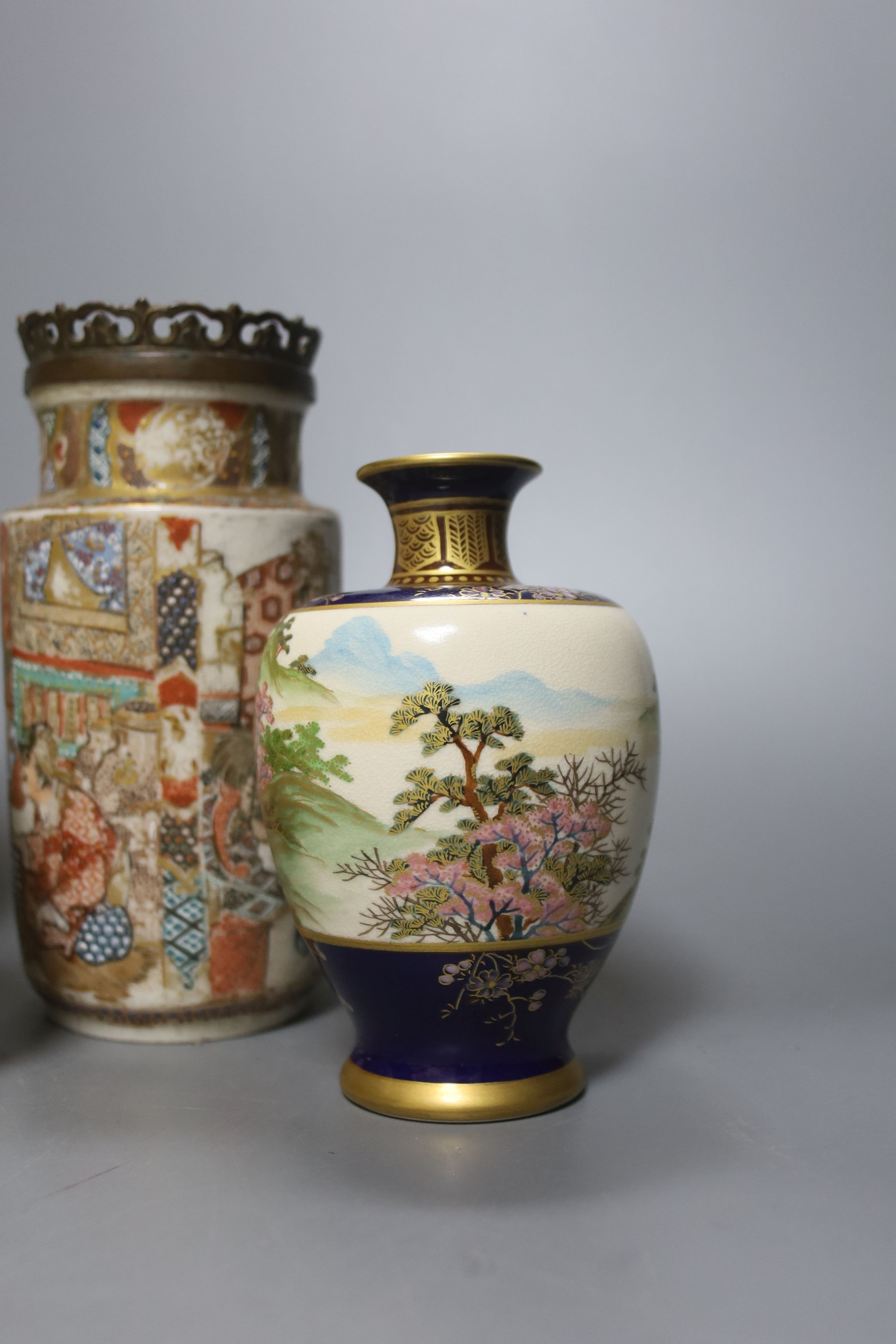 A collection of Japanese Satsuma, vases, bowls and lidded jars, 9 items in total, tallest item,18 cms high.